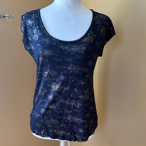 Jennifer Lopez Midnight Blue and Gold Short Sleeve Top
